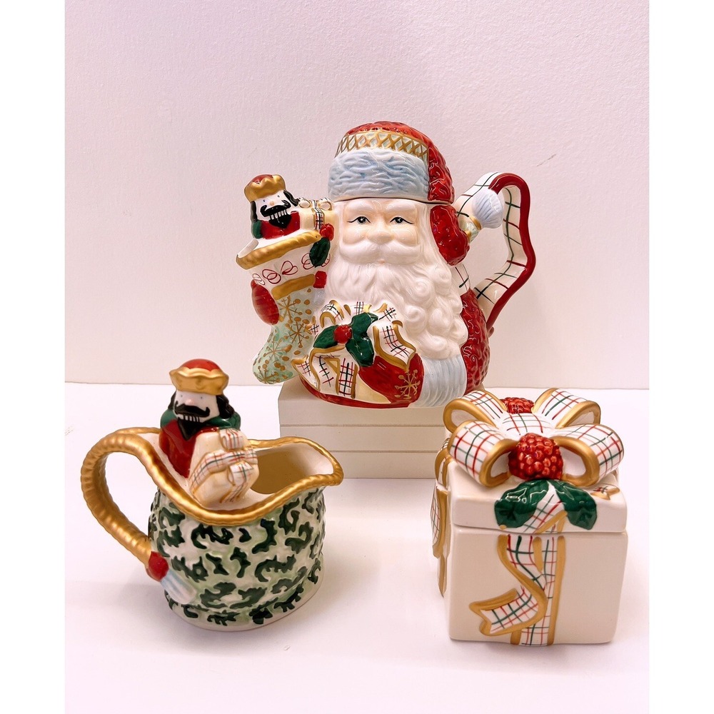 NEW Full Set Avon St Nicholas Teapot Old World Santa Christmas Figural Porcelain